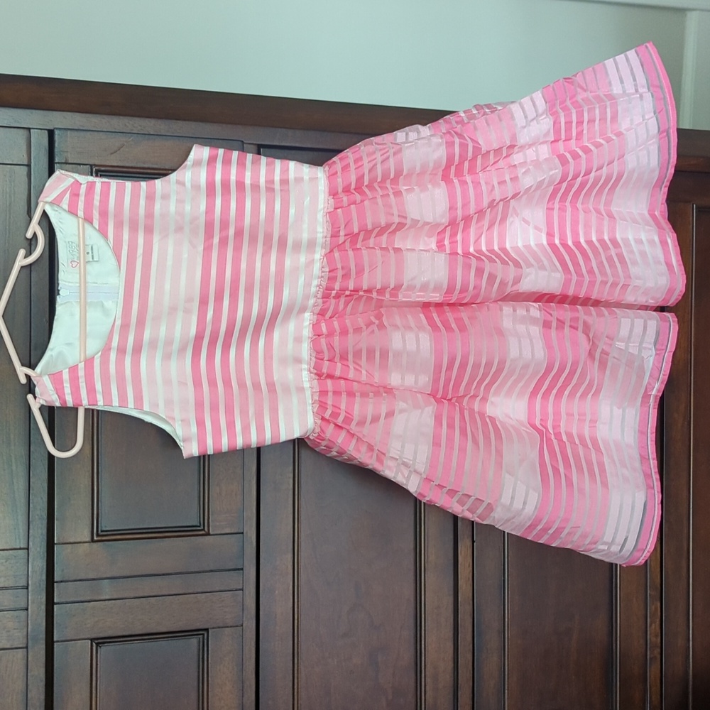 Girls size 8 pink white striped dressy dress NWT